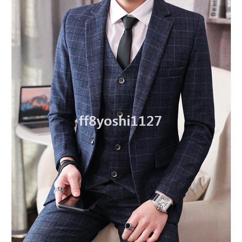 高速配送 メンズスーツ2色高品質チェック柄紳士服韓国風人気ビジネス3点セットカッコイイスリム春秋冬大きいサイズ長袖通勤結婚式二次会ol代30代40代 豪華 Www Muslimaidusa Org