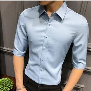 メンズシャツ Yシャツ 五分袖 七分袖 無地 ビジネス カジュアル 夏用 細身 薄手 男性用 紳士 通勤 オフィス かっこいい トップス きれいめ おしゃれ P Qvryt7 ベーカリー 通販 Yahoo ショッピング