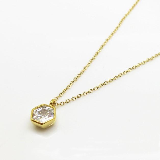 メール便可【FLAMME】ネックレス／1粒CZ／キュービックジルコニア／真鍮／ゴールド／14KPG／ペンダント　FLB-#0401 |  | 01