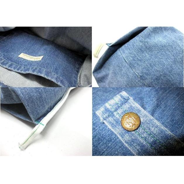 デニム地／大判バッグ／サケット／袋／トート／デニム雑貨／ジーンズ素材／カジュアルバッグ　レジバッグ　USED　レッド　キナリ　ヒッコリー |  | 02