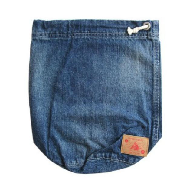 【araiyan】アライヤン　デニム地　ドロストポーチ2　丸底タイプ　巾着　小物入れ　デニム雑貨　ジーンズ素材　Ｍサイズ　Ｌサイズ　ユーズド　バッグ |  | 01