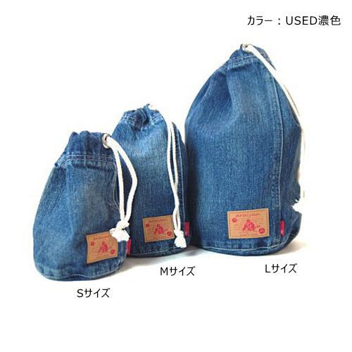 【araiyan】アライヤン　デニム地　ドロストポーチ2　丸底タイプ　巾着　小物入れ　デニム雑貨　ジーンズ素材　Ｍサイズ　Ｌサイズ　ユーズド　バッグ |  | 02