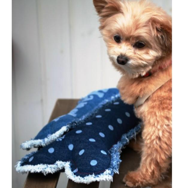 【araiyan】アライヤン／ボーンクッション／デニムクッション／骨型／ボーン／デニム雑貨／ジーンズ素材／ドット　Ｍサイズ　フリンジ　デニムアイテム　Ｍ |  | 05