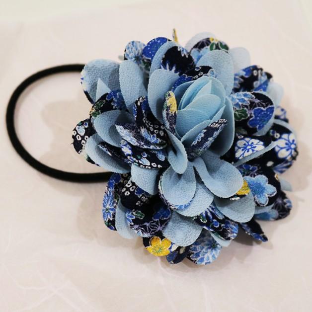 ヘアゴム／ダリア　花　フリル／ちりめん＆シフォン　髪留め　ゴム　フラワー　髪　ヘアアクセサリー　和柄　和雑貨 |  | 01