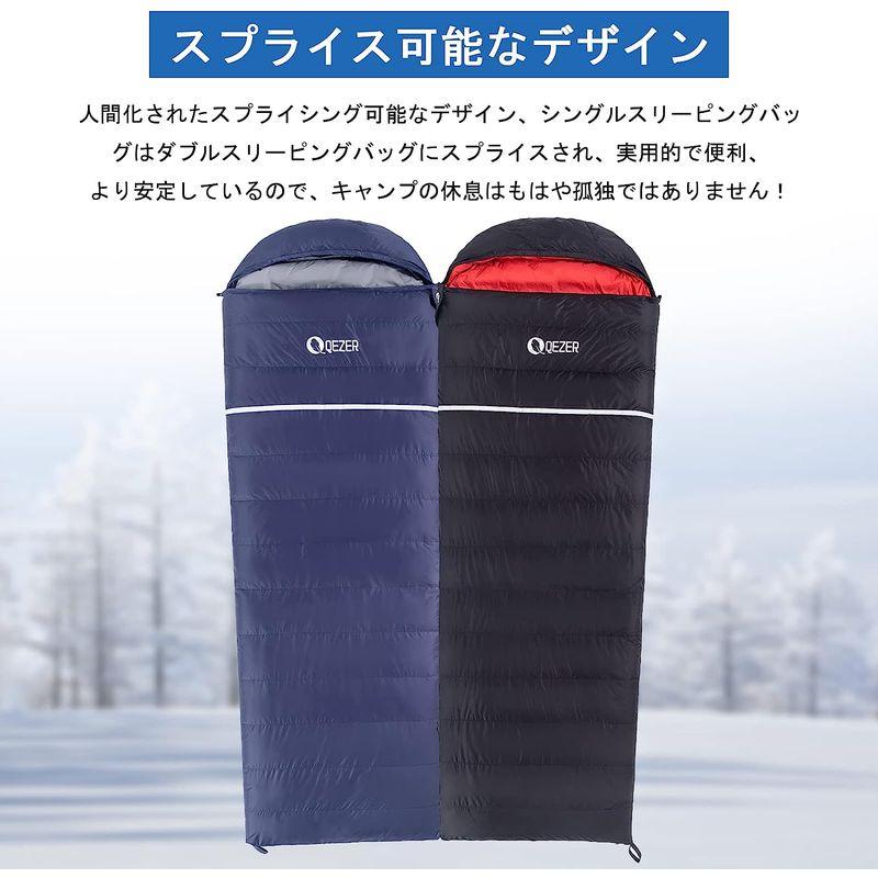 QEZER 寝袋 冬用 ダウン 封筒型シュラフ 軽量高級ダウン シュラフ 400T撥水加工 羽毛寝袋 コンパクト 足が出せる 連結&全開可能 コンパクト 寝袋 冬用 ダウン 封筒型シュラフ 軽量高級ダウン シュラフ 400T撥水加工 羽毛寝袋 足が出せる 連結&全開可能