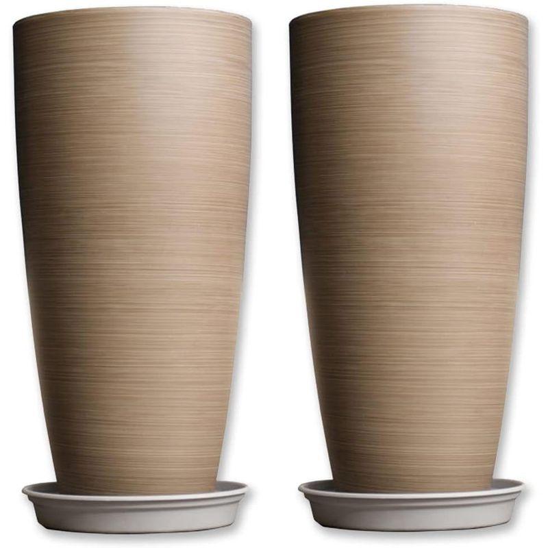 Floralies プランター 大型 おしゃれ 受け皿付き 2個セット 植木鉢 大型 軽量 屋内 屋外用 プランター 深型 高さ53.5cm プランター 大型 受け皿付き 屋内 おしゃれ 2個セット 植木鉢 軽量 屋外用 深型 高さ53 5cm