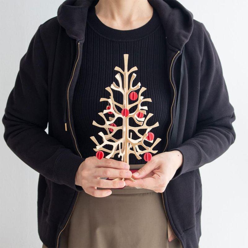 lovi　（ロヴィ）　クリスマスツリー　組立式　25cm　ミニボールセット　北欧　(グレー×ブライトレッド)　Momi-no-ki