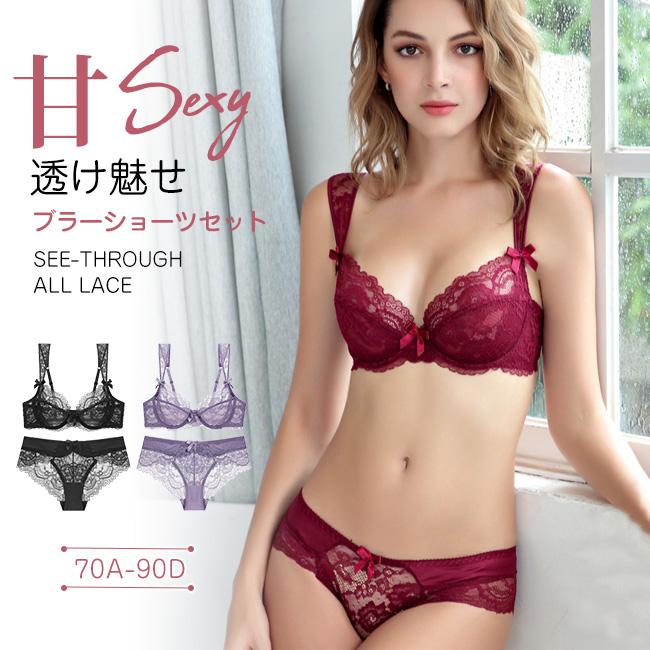 総レース ブラジャー ショーツ 上下セット セクシー 下着 ブラセット