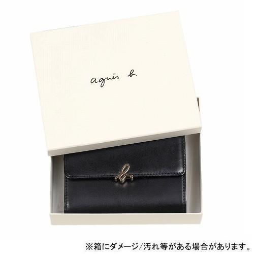 極美品　アニエスベー　三つ折り財布　レザー　ロゴ　ブラック　人気 ミニウォレット 三つ折り財布 小銭入れあり レザー 本革 型押し