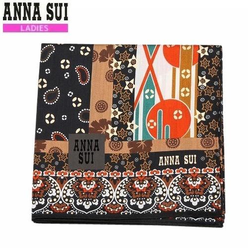 ANNA SUI アナスイ 日本製 プリント 大判ハンカチ 橙 22/10/2 061022