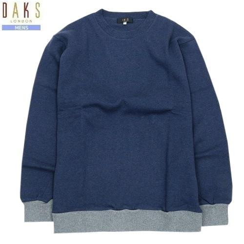 SALE57%OFF DAKS ダックス 日本製 バイカラー クルーネック シャツ 長袖  ルームウェア  紺 21/7/1 010721 送料無料｜fflower11