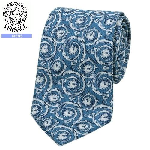【VERSACE】 ヴェルサーチェ イタリア製 プリント シルクネクタイ 青 『19/10/3』 161019