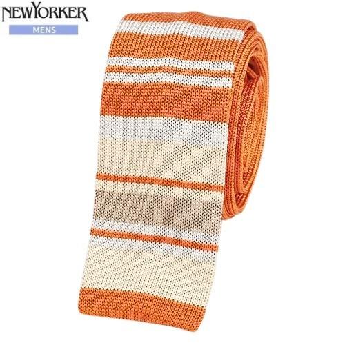 SALE大特価 NEWYORKER ニューヨーカー 日本製 ボーダースクエアシルクニットタイ 橙 17/3/5 300317 送料無料 | NEWYORKER
