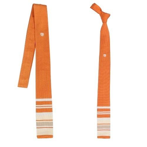 SALE大特価 NEWYORKER ニューヨーカー 日本製 ボーダースクエアシルクニットタイ 橙 17/3/5 300317 送料無料 | NEWYORKER | 01