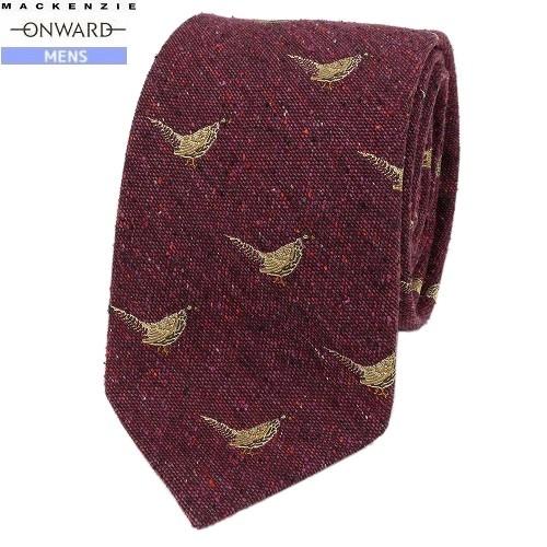 マッケンジー ネクタイ MACKENZIE オンワード  ONWARD メンズ ラッピング無料 ネップ 雉モチーフ シルクウール ワイン 140324 送料無料 | 