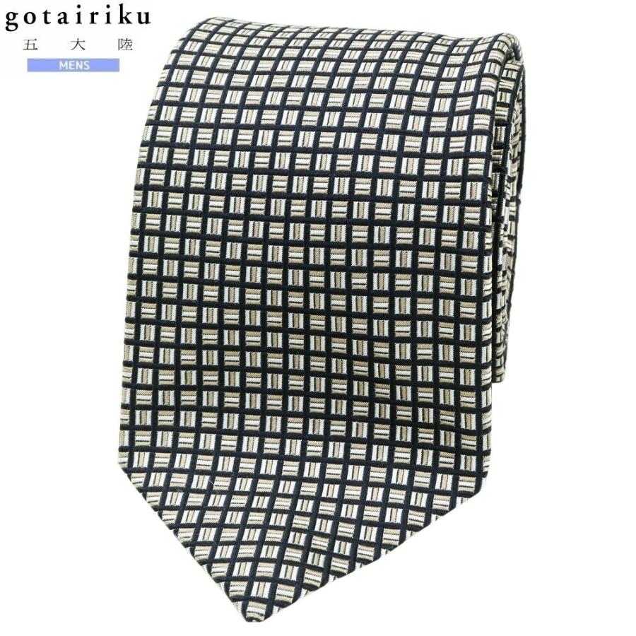 五大陸 ネクタイ gotairiku 50%OFF メンズ ブランド 日本製 ハンドメイド 京都西陣 市松模様 シルク ベージュ×紺 130325 送料無料 | gotairiku