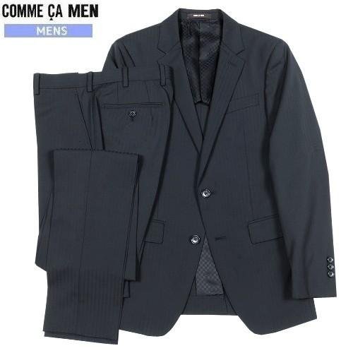 【1点限り】 【COMME CA MEN】 コムサメン ポリスト シャドーストライプ シングル2Bセットアップスーツ 黒 『18/11/2』 081118