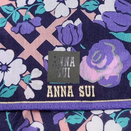 アナスイ ハンカチ ２枚セット ANNA SUI レディース ラッピング無料 刺繍 / フラワー プリント コットン 黄色×紺 100524 送料無料｜fflower11｜05