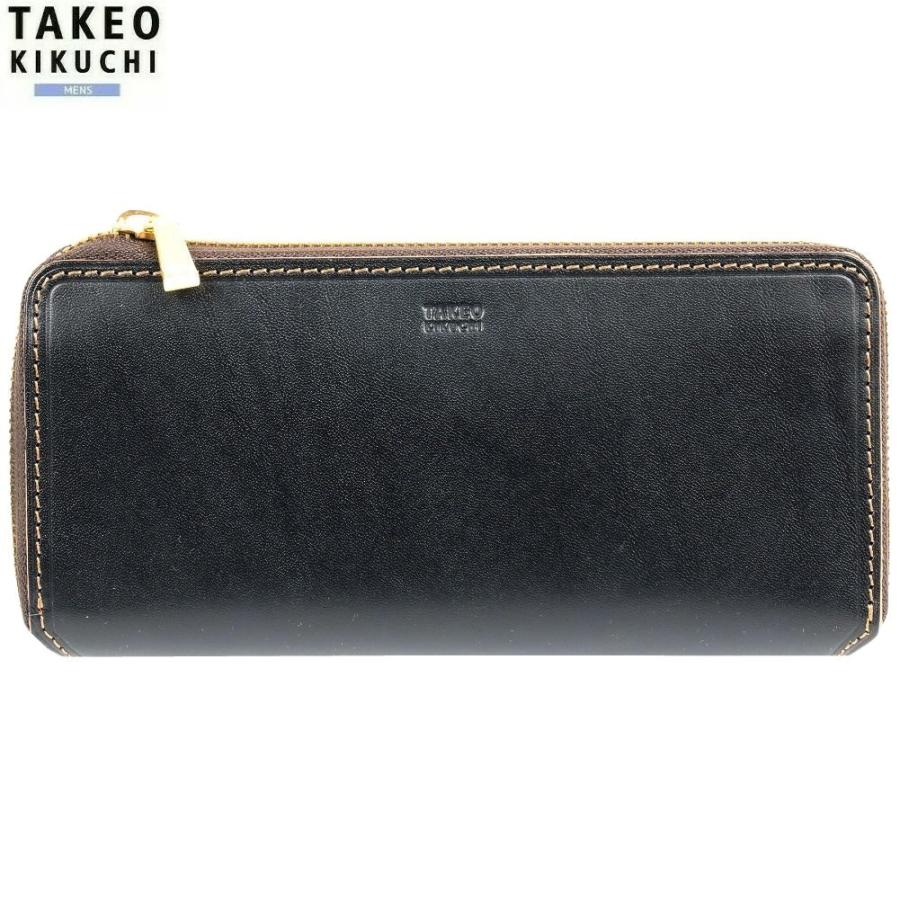 タケオキクチ TAKEO KIKUCHI 牛革 ラウンドファスナー 二つ折り財布