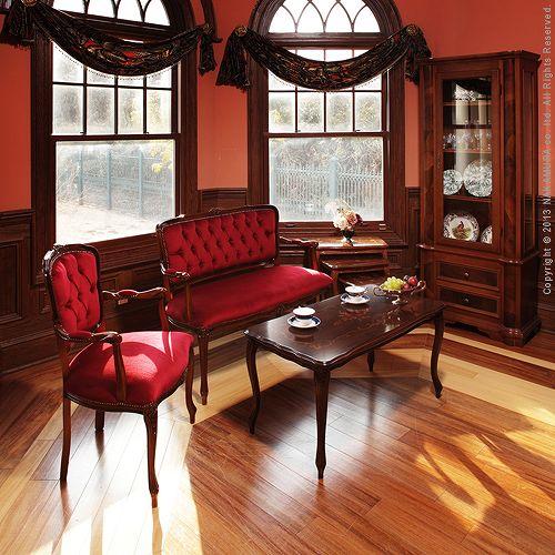 イタリア製　ヴェローナクラシック　モケットソファ　アームチェア　2人掛け　猫足 イタリア 家具 ヴェローナクラシック アームチェア-モケットレッド（2