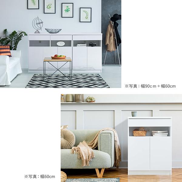 キャビネット 白 配線収納付きリビングキャビネット -ロビンキャビネット- 幅90cm 北欧 白家具 鏡面 ホワイト ルーター収納 モデム収納 | ブランド登録なし | 05