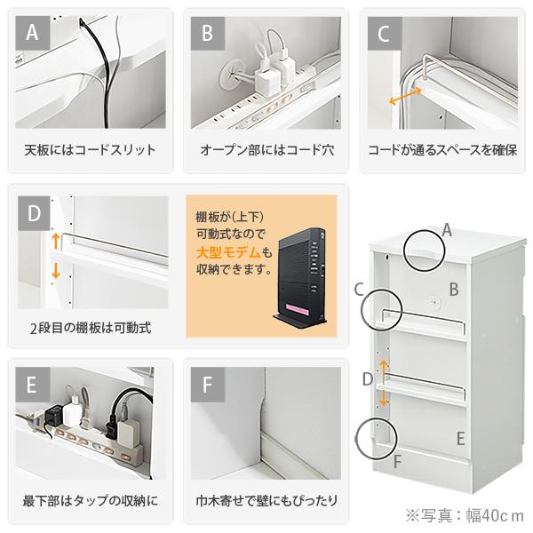 キャビネット 白 配線収納付きリビングキャビネット -ロビンキャビネット- 幅90cm 北欧 白家具 鏡面 ホワイト ルーター収納 モデム収納 | ブランド登録なし | 07