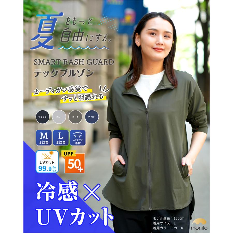 monilo モニロ スマートラッシュガード レディース テックブルゾン 接触冷感 UVカット率99.9％以上 UPF50+ 洗濯可 体型 ...