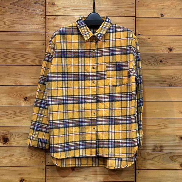 チェックシャツ ネルシャツ 長袖 シャツ オーバーシャツ イエロー
