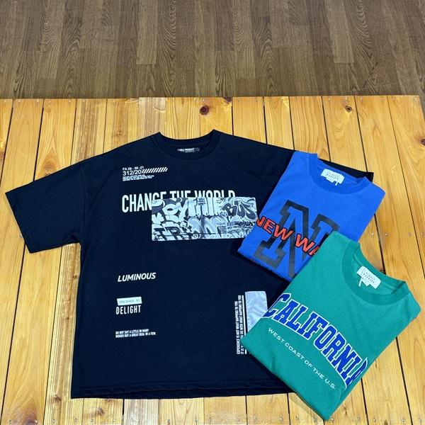 半袖tシャツ メンズ ビッグシルエット リフレクト プリントtシャツ ロゴtシャツ カレッジtシャツ 刺繍 ワッペン付き 丸首 ブラック ブルー | TIMELY WARNING