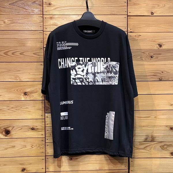 半袖tシャツ メンズ ビッグシルエット リフレクト プリントtシャツ ロゴtシャツ カレッジtシャツ 刺繍 ワッペン付き 丸首 ブラック ブルー | TIMELY WARNING | 01