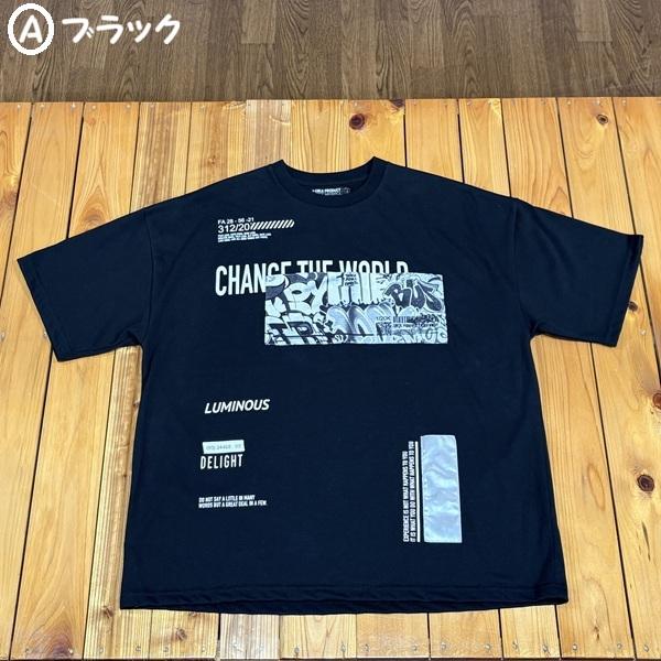 半袖tシャツ メンズ ビッグシルエット リフレクト プリントtシャツ ロゴtシャツ カレッジtシャツ 刺繍 ワッペン付き 丸首 ブラック ブルー | TIMELY WARNING | 04