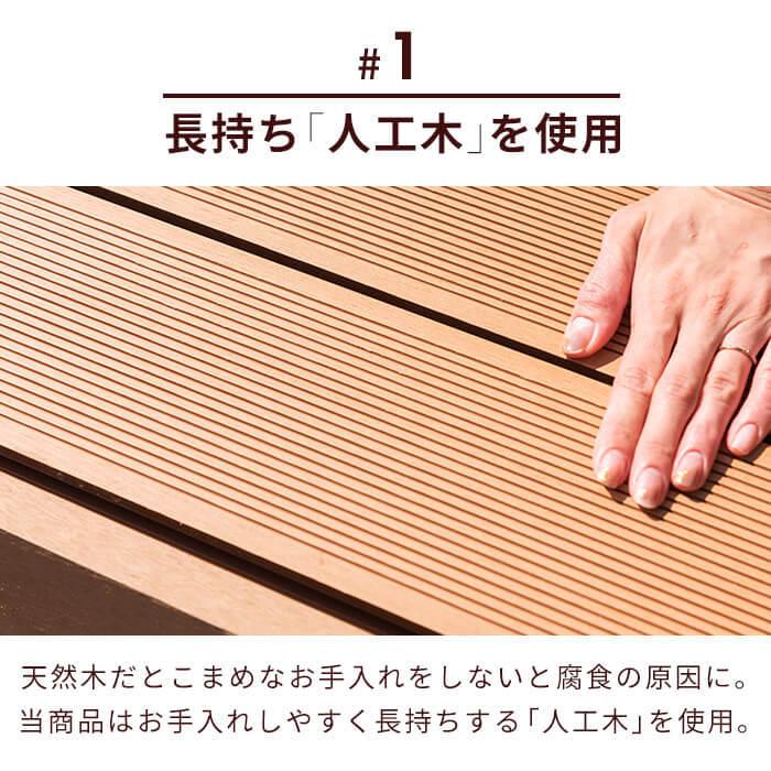 ウッドデッキ 7点セット デッキ 縁台 フェンス ステップ セット 人工木 ガーデン 庭 縁側 屋外 ベランダ DIYの画像