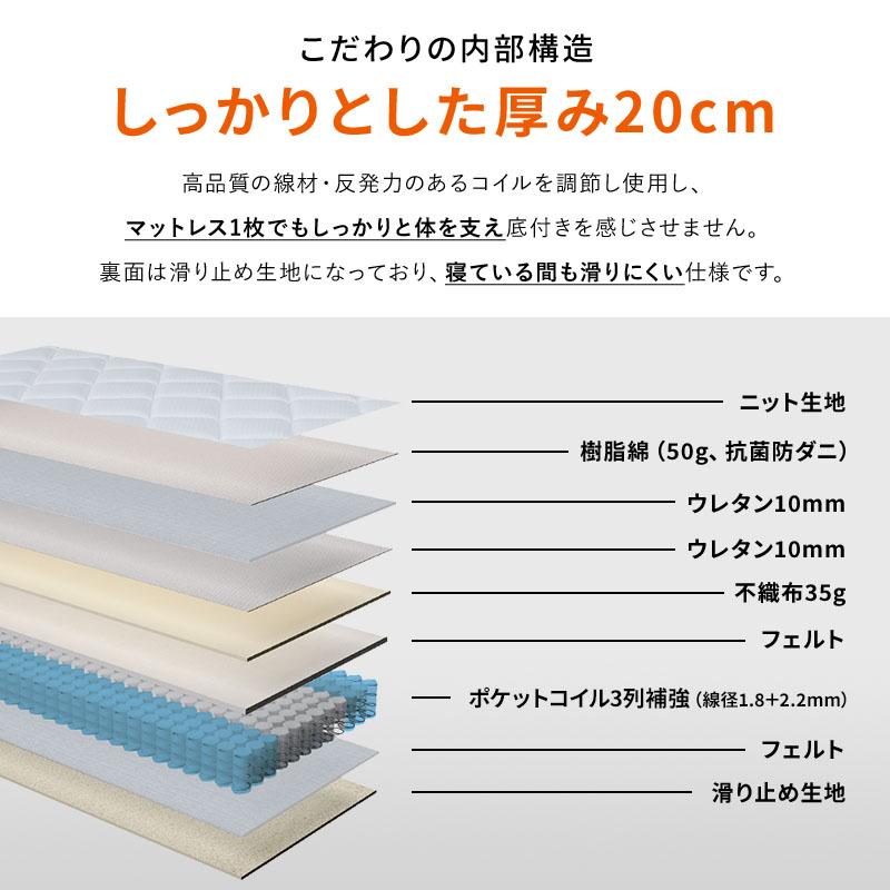 MINT マットレス ポケットコイル クイーン 高密度 20cm セミシングル 2
