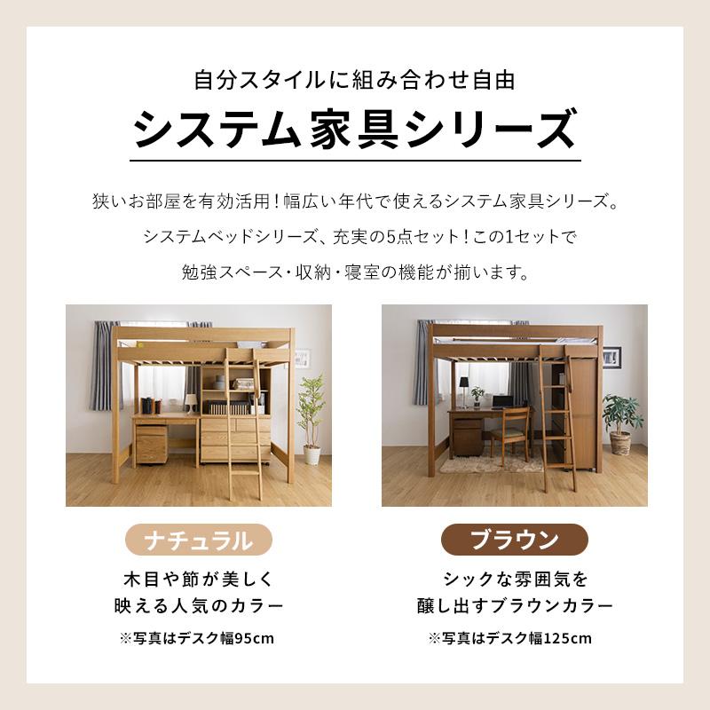 MINT 天然木無垢システム家具5点セット ロフトベッド デスク幅95