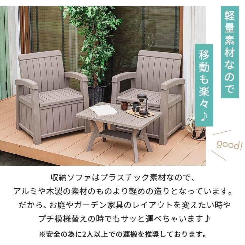 MINT ガーデンソファ 3点セット 収納付き ウッド調 ガーデンテーブル