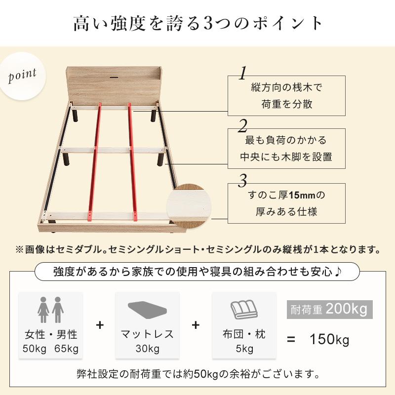 ベッド ダブル すのこベッド すのこ ベッドフレーム おしゃれ シンプル シングルベッド 木製 白 ホワイト スノコベット コンセント付き 宮付き 棚付き | MINT（家具、インテリア） | 15