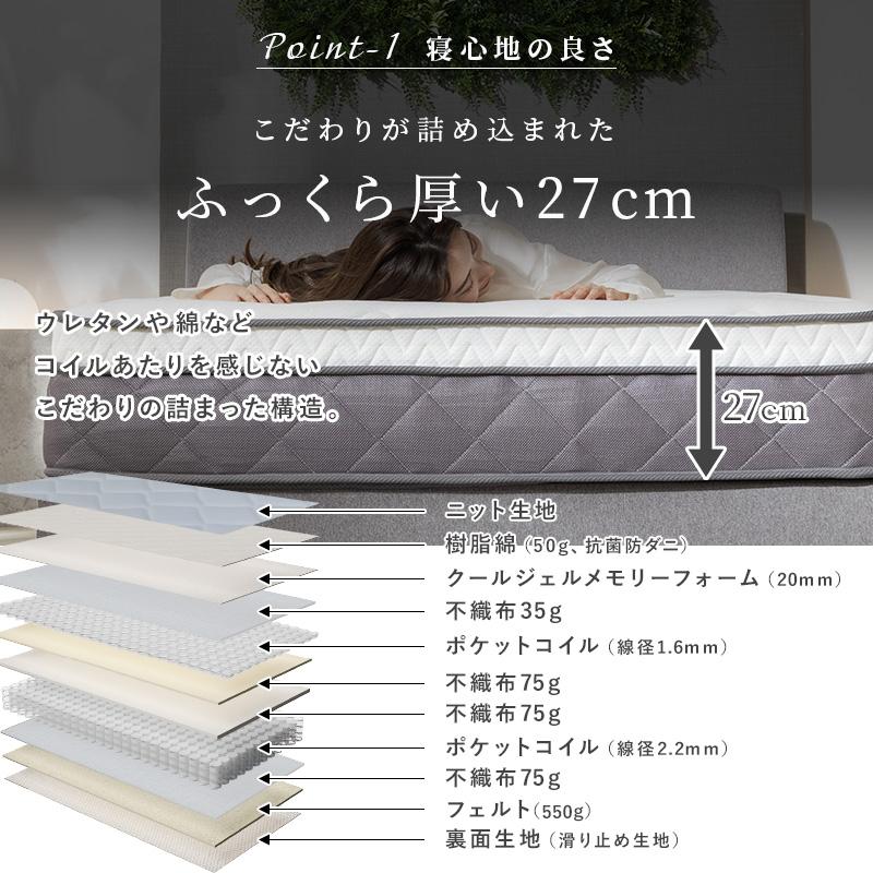 ポケットコイル マットレス シングル プレミアム 2層構造 高密度コイル