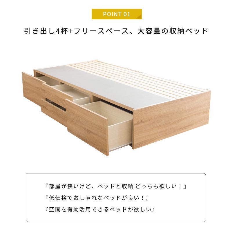 MINT 引き出し4杯チェスト収納ベッド シングルベッドヘッドレス