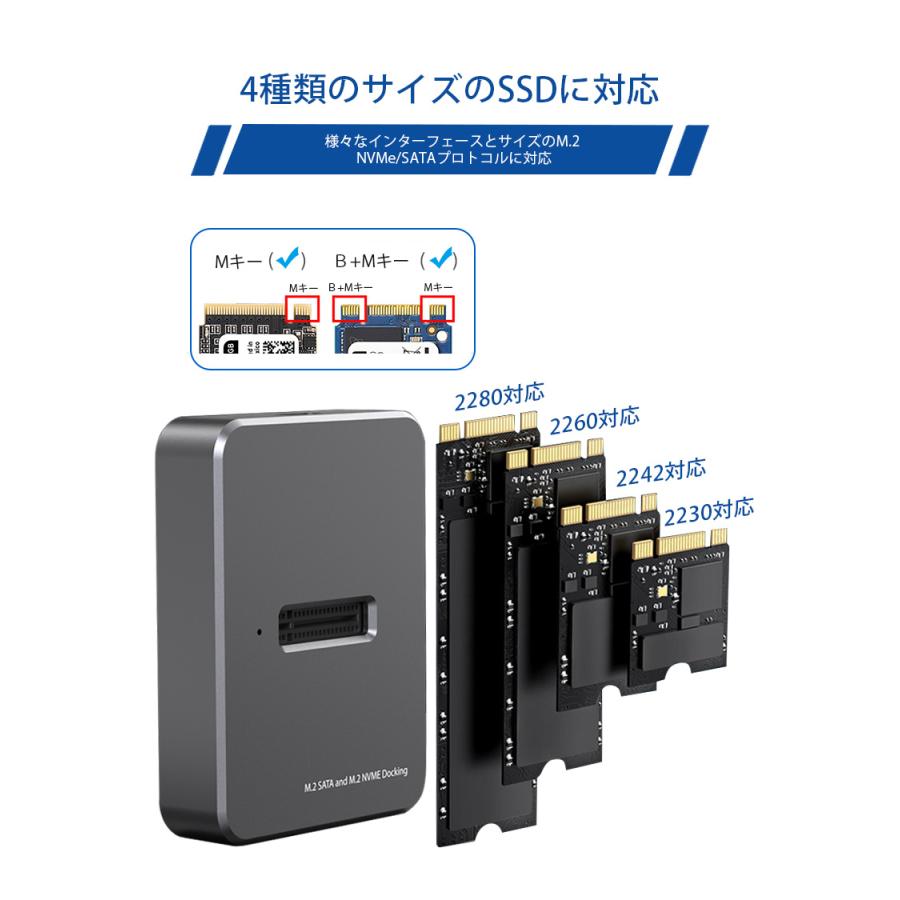 USB Type-C NVMEとSATA対応 M.2 SSDケース USB 3.1 Gen2 10Gbps 高速データ転送 外付け基盤ケース 2230/2242/2260/2280 SSD対応 M.2 SSD 変換アダプタ｜fi-store｜04