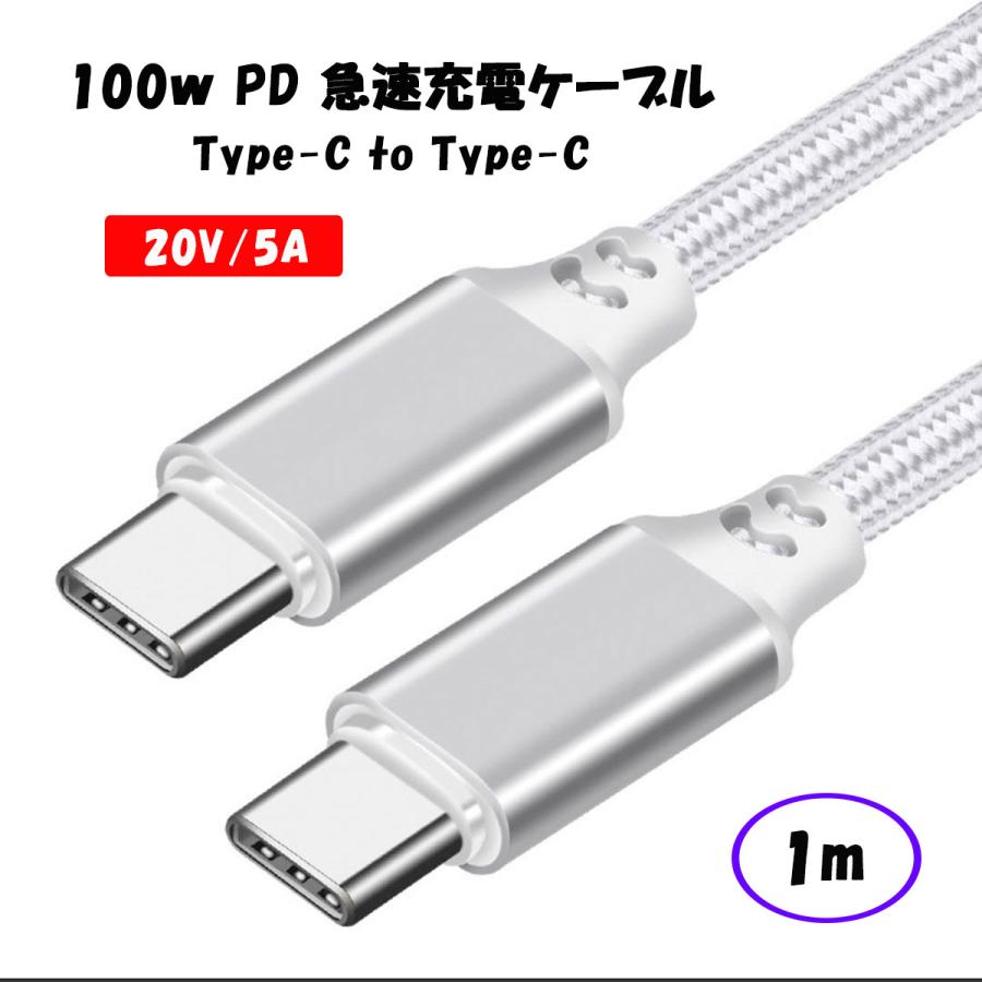 1m 100W USB Type C-Type C 充電ケーブル 20V/5A PD 急速充電 タイプC