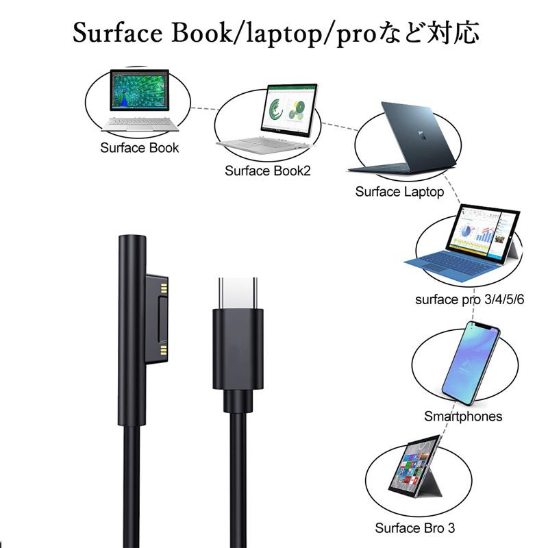 Surface Pro USB-C充電ケーブル PD充電 65W 15V/12V type C マイクロソフト Pro 6/ Pro 5/ Pro 4/ Pro 3/ Surface Go/Surface Book/Surface Laptop対応 1.5M｜fi-store｜06
