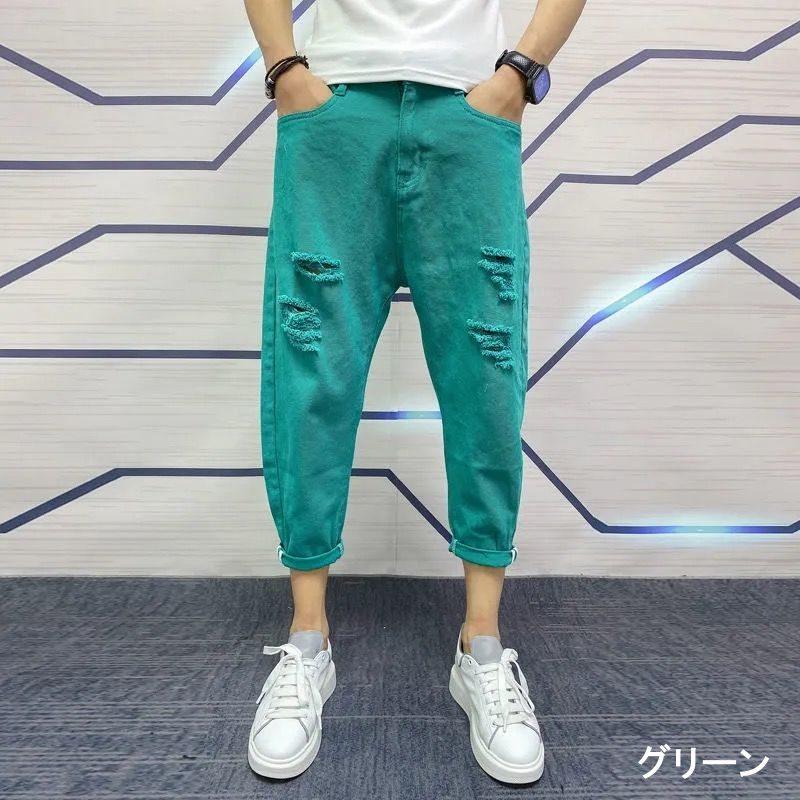 お取り寄せ商品 ダメージジーンズ メンズ 大きいサイズ デニム 7分丈 4色 ダメージ ジーンズ カジュアル 人気 かっこいい ジーパン ...
