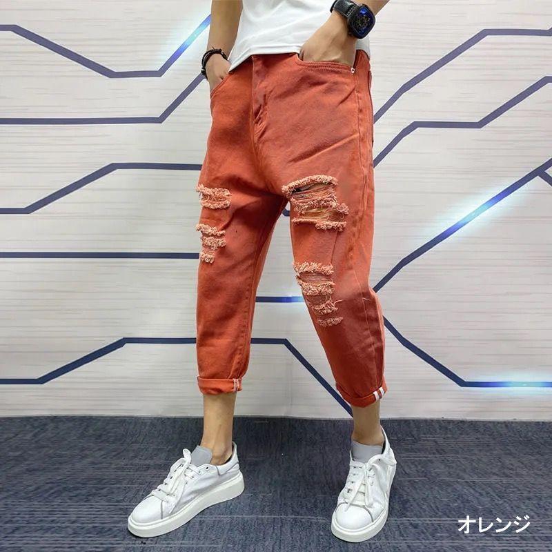 お取り寄せ商品 ダメージジーンズ メンズ 大きいサイズ デニム 7分丈 4色 ダメージ ジーンズ カジュアル 人気 かっこいい ジーパン ...