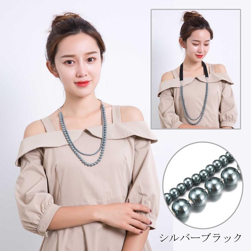 8mm珠　2連　真珠　ネックレス　パール　貝パール　シルバー 貝パールネックレスセット/8mm約42cm+ピアスorイヤリング/シルバー