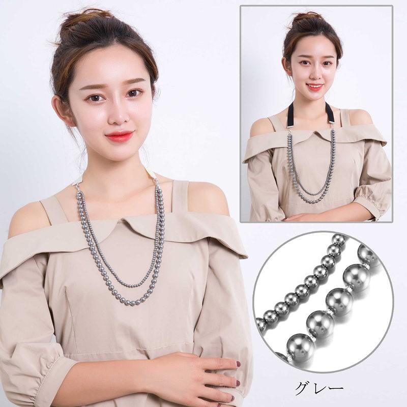 8mm珠　2連　真珠　ネックレス　パール　貝パール　シルバー VBPD4002A_H2 貝パールネックレス/ピアス 2点セット｜ネックレス