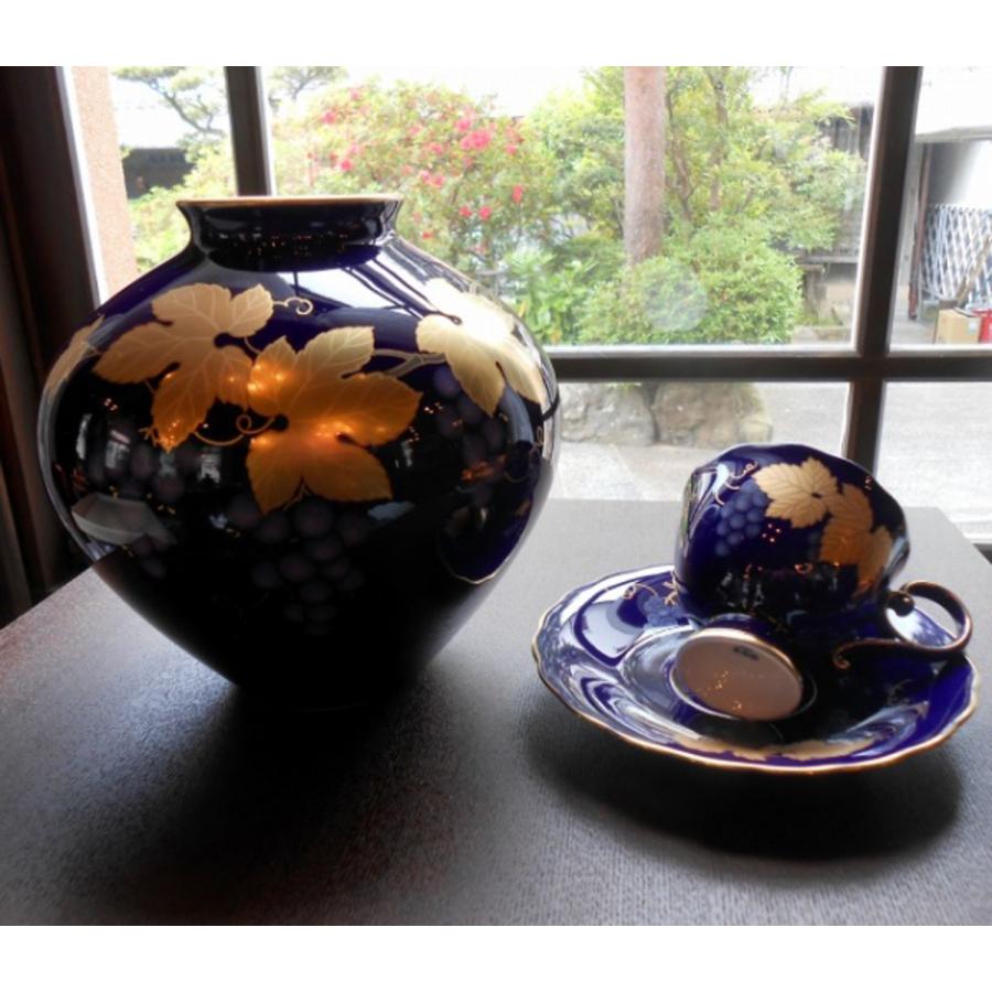香蘭社 花瓶 ルリ金彩葡萄 有田焼 仏具 磁器製 インテリア 和室