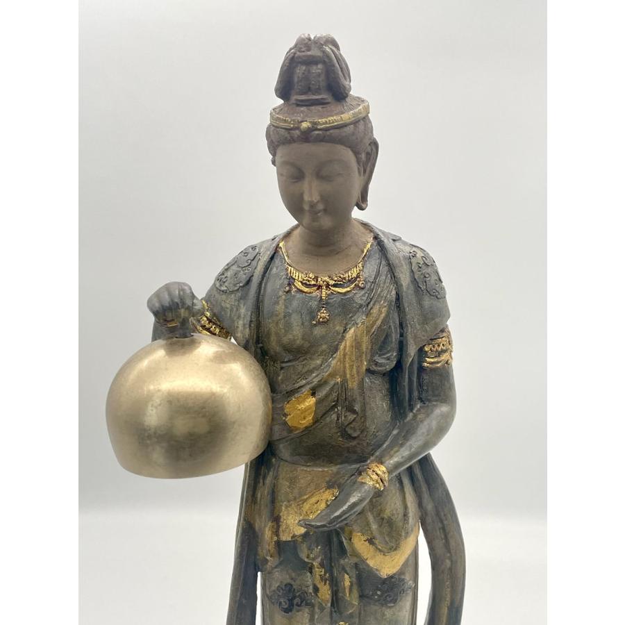 仏像 音声菩薩 天井の響き 37cm 漆古色仕上げ 蝋型青銅製 彫刻 伝統工芸 インテリア 高級 美術品 文化財 モチーフ りん棒付き プレゼント用の画像