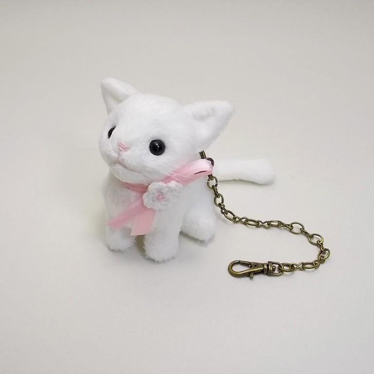 猫ぬいぐるみバッグチャーム「ちびにゃ」白猫 【受注制作