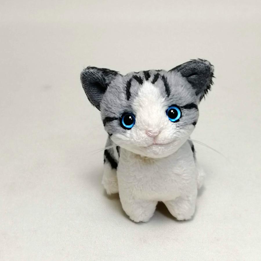 猫ぬいぐるみ「ちびにゃCE」サバトラ白 カラーアイ【受注制作