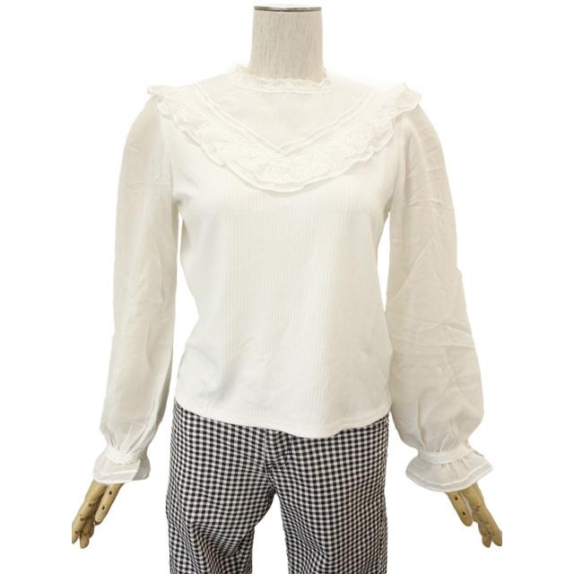 定価￥5,900 訳あり Secret Honey by Honey Bunch シフォン長袖 一部レースカットソー 0 オフホワイト メール